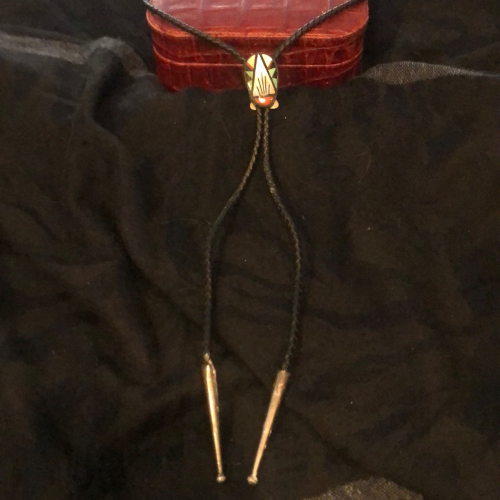LARIAT Deerskin braid inlay M of P/Coral/Turq